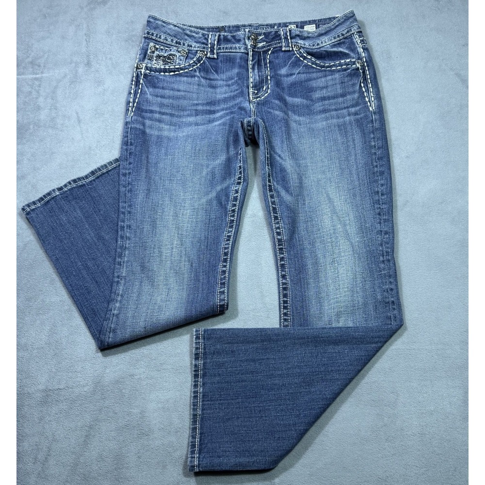 Miss Me Jeans Womens 32 (34x30) Easy Bootcut Lowrise Thick Stitch Studded Y2K
